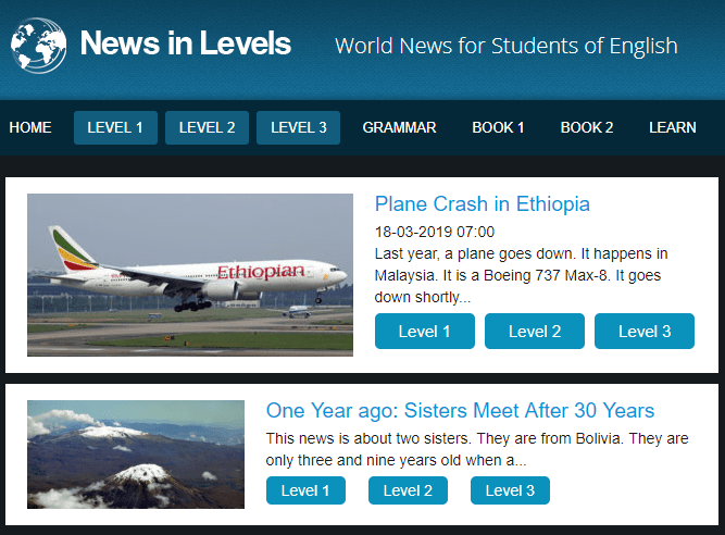 Website News in level www.newsinlevels.com