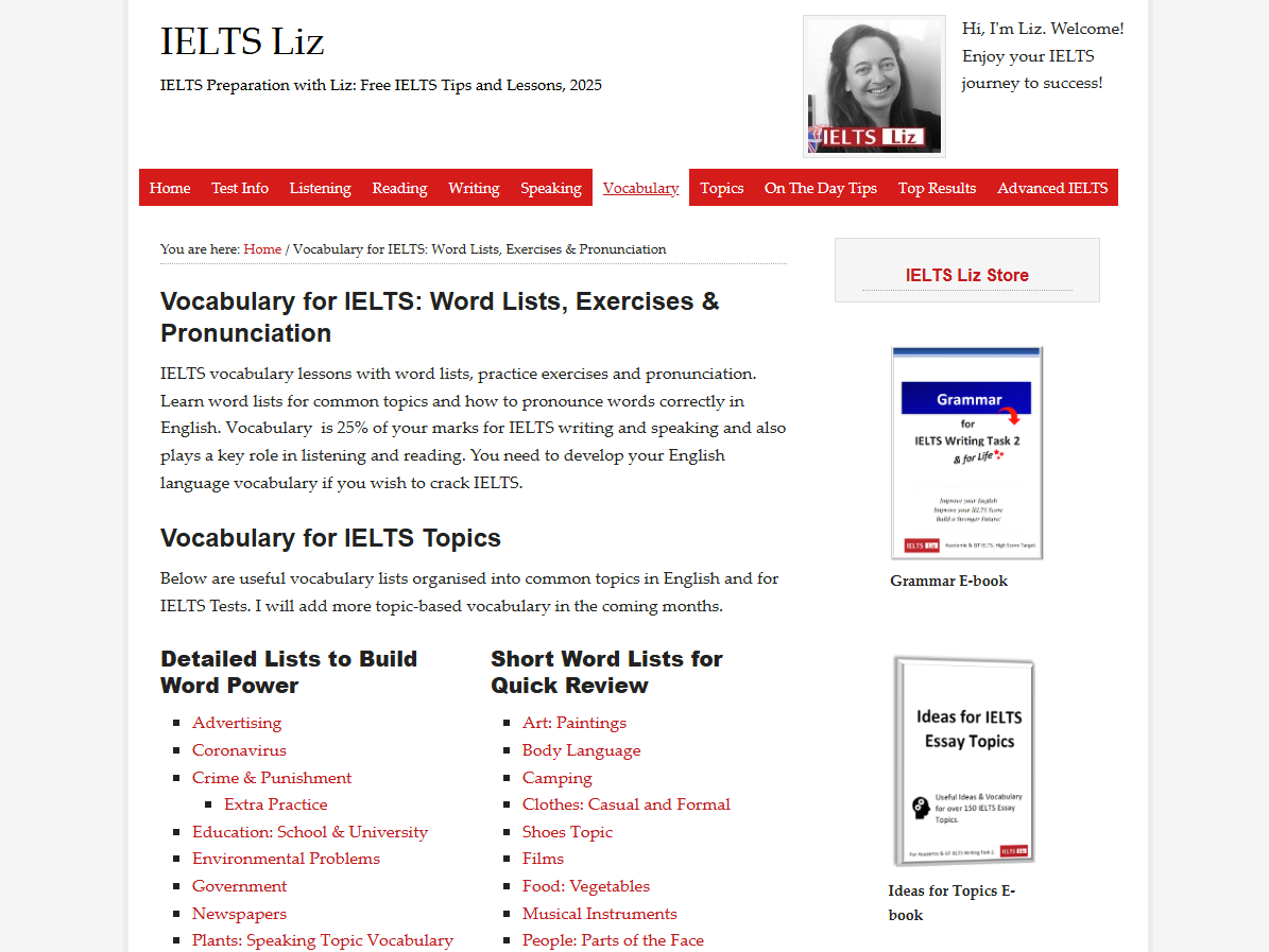 IELTS Liz Web học từ vựng IELTS