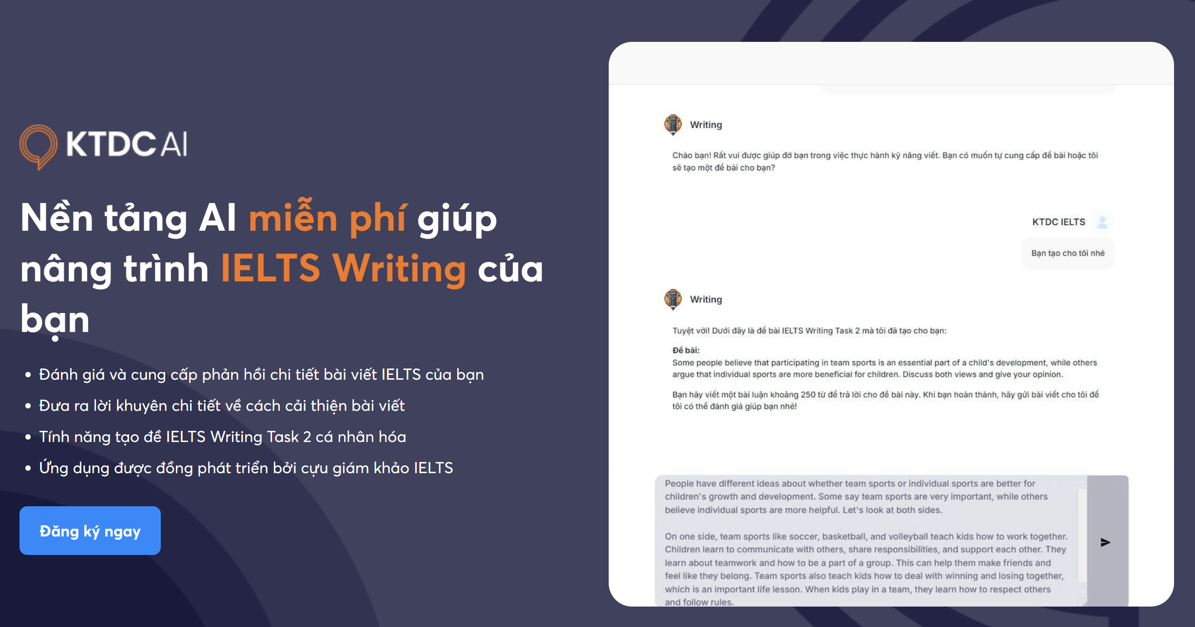 KTDC AI công cụ chữa bài IELTS Writing tối ưu