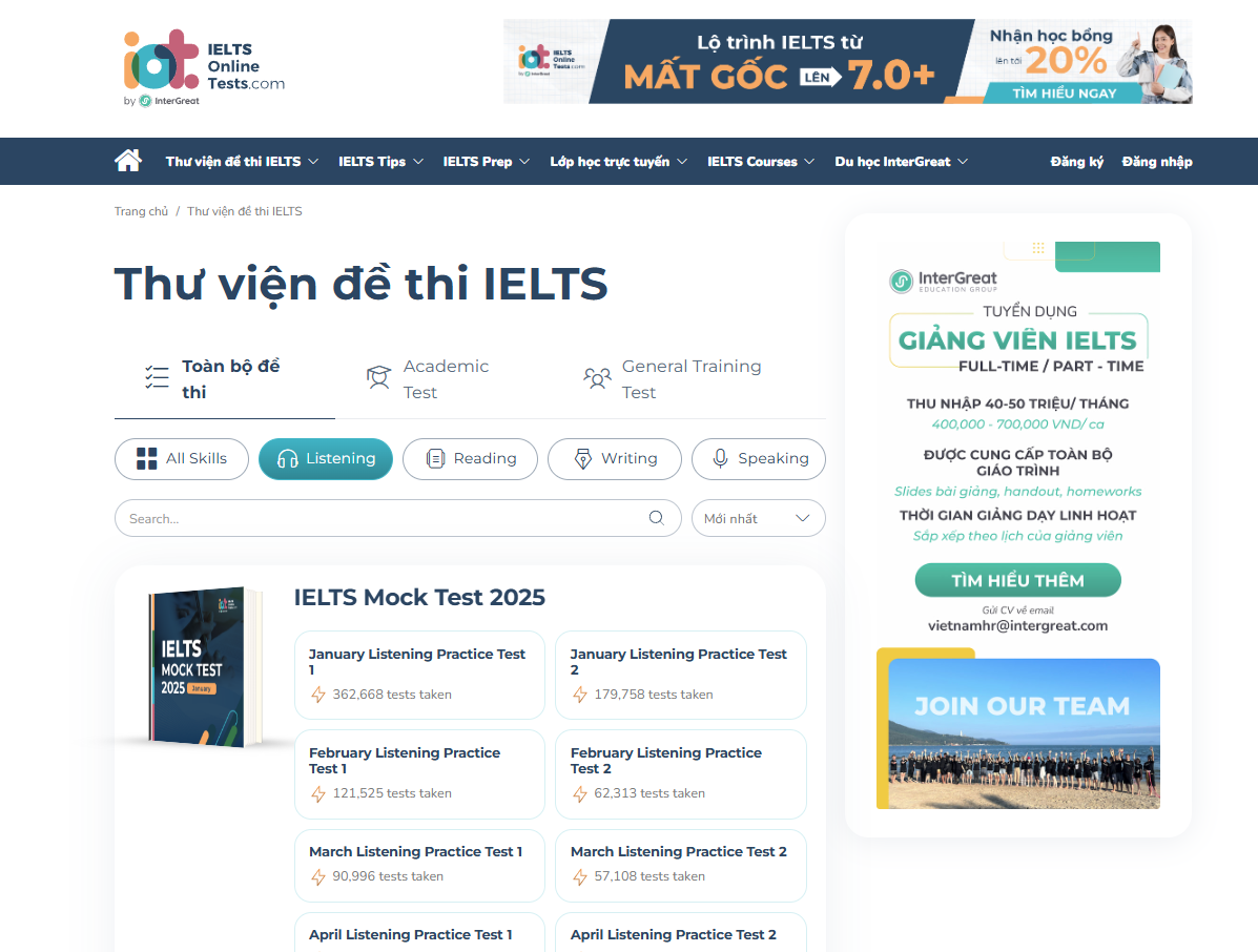 Top 5 Website IELTS Listening Online Test Mi n Ph T t Nh t 2025